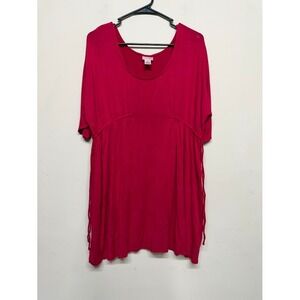 Motherhood Maternity L Red Tunic Top Drawstring Christmas Holiday Chic Casual